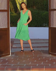 Fit and Flare Midi Sleeveless Dress with Pocket Detail