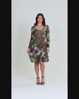 Green Paisley Print Long Sleeve Knee Length Dress