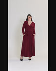 Long Sleeve V Neck Side Slit Plus Size Maxi Dress