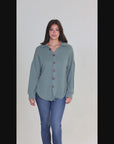 Ribbed Button Up Long Sleeve Collared Shirt Jacket