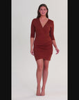 Womens V Neck Elbow Sleeve Knee Length Cocktail Dress