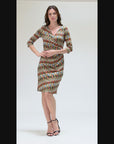 Fall Geometric Print Knee Length Faux Wrap Dress