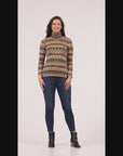 Multicolor Geo Pring Long Sleeve Turtle Neck Top
