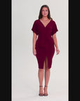 Womens Short Sleeve V Neck Twist Front Split Hem Dress