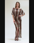 Womens Boat Neck Batwing Sleeve Slit Maxi Dress