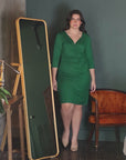 Knee Length V Neck Plus Size Wrap Dress