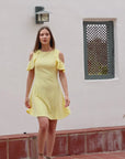 Ruffle Cold Shoulder A Line Knee Length Dress