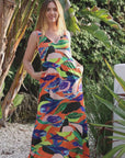 Multicolor Floral Sleeveless V Neck Maxi Dress With Pockets