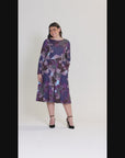 Plus Size Purple Paisley Midi Length Long Sleeve Pocket Dress
