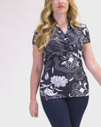 Womens Black and White Short Sleeve V Neck Wrap Top