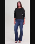 Three Quarter Sleeve Boatneck Cold Shoulder Top with Grommet Detail