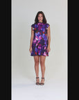 Multicolor Ruffle Cap Sleeve High Neck Tiered Mini Dress