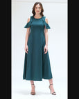 Ruffle Cold Shoulder A Line Maxi Dress