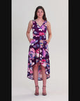 Purple Sleeveless Pleated High Low Pocket Dress