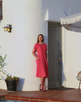 Midi Dress with Short Sleeves and Pocket Detail
