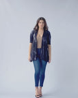 Tie Dye Elbow Sleeve Open Front Cardigan