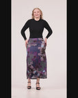 Purple Paisley Print Elastic Waist A Line Maxi Skirt