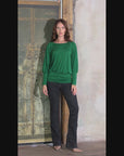 Round Neck Long Blouson Sleeve Banded Bottom Top