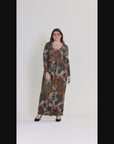 Plus Size Green Long Sleeve Empire Waist Pocket Maxi Dress