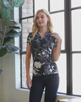 Womens Black and White Short Sleeve V Neck Wrap Top