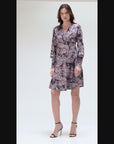 Grey Paisley Dolman Long Sleeve Cocktail Dress