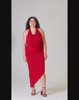 Cowl Neck Long Asymmetrical Backless Plus Size Halter Dress