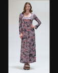 Long Sleeve Black Paisley A Line Maxi Dress