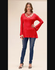 Criss Cross Cold Shoulder Long Sleeve Top