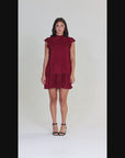 Ruffle Cap Sleeve High Neck Pleated Tiered Mini Dress
