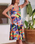 Womens Multicolor Sleeveless Knee Length Tank Swing Dress