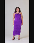 Halter Cross Neck Ruched Plus Size Bodycon Mid Dress