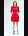 Three Quarter Sleeve Fit and Flare Mini Dress