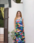 Womens Teal Floral Print Sleeveless Casual Maxi Dress With Pockets
