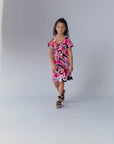 Girls Pink Cold Shoulder Knee Length Dress