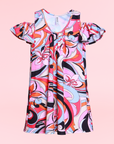 Girls Pink Cold Shoulder Knee Length Dress
