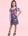 Floral Girls Cold Shoulder Knee Length Dress