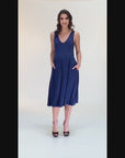 Fit and Flare Sleeveless Maternity Midi Dress with Pockets