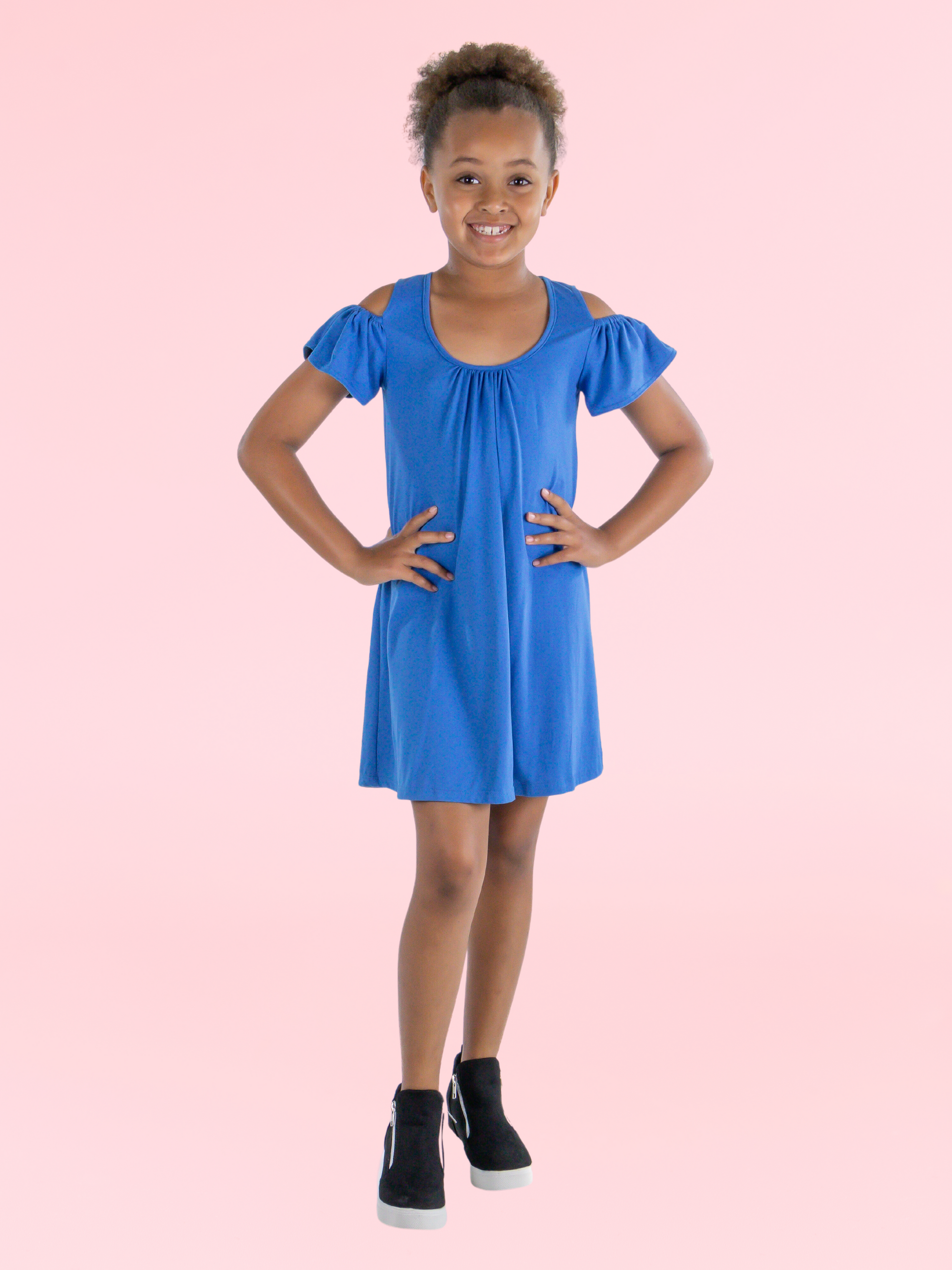 24seven Comfort Apparel Pleated Cold Shoulder Girls Summer Dress