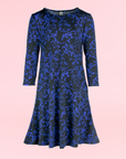24seven Comfort Apparel Girls Black and Blue Long Sleeve Loose Fit Knee Length Tunic Pocket Dress