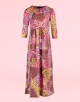 Girls Fall Print Three Quarter Sleeve Pleated Maxi Dress