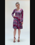 Pink Abstract Long Sleeve Knee Length T Shirt Dress
