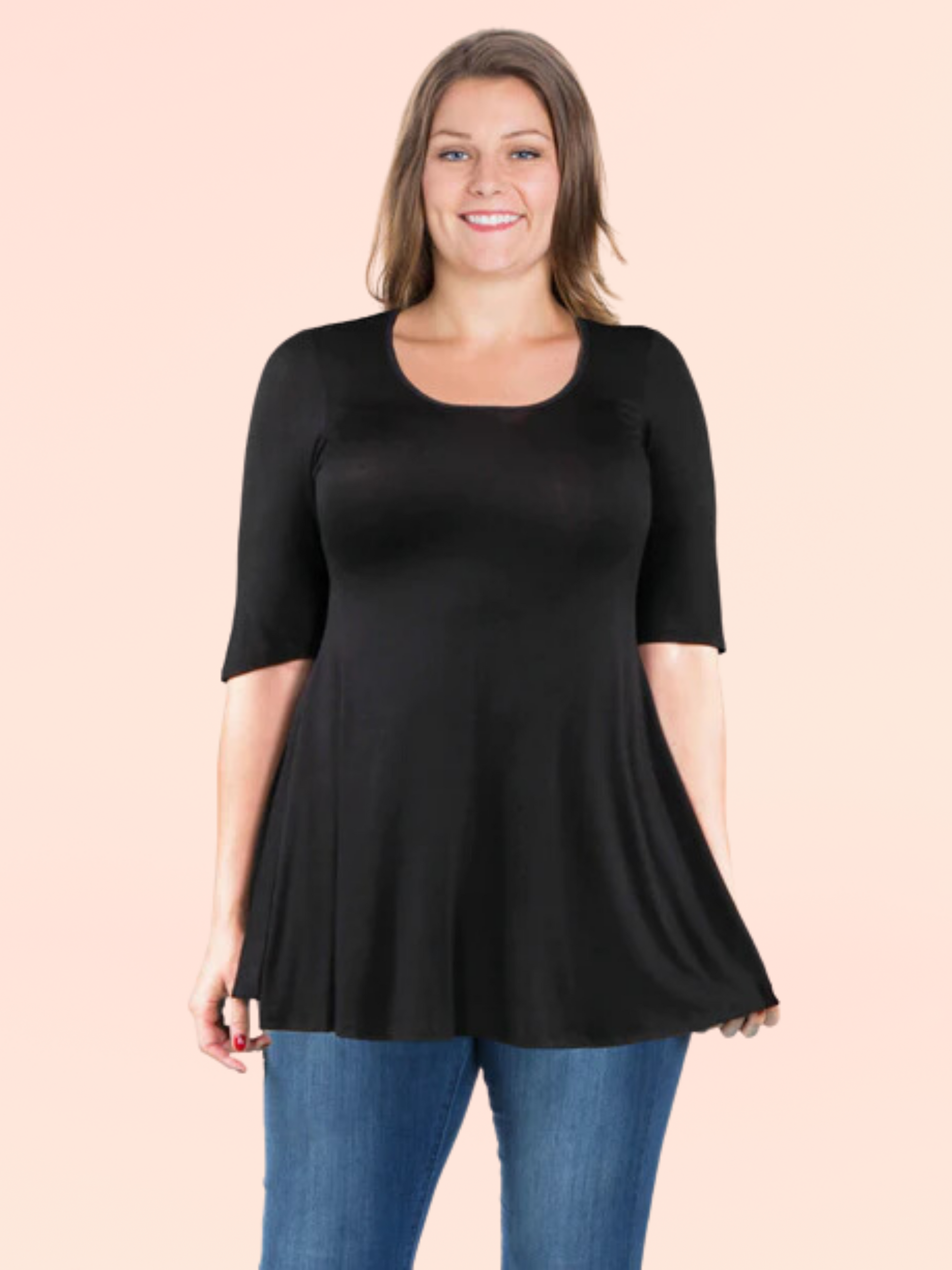 Elbow Sleeve Plus Size Tunic Top For Women