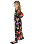 24seven Comfort Apparel Girls Floral Pleated Waist Maxi Dress Machine Washable