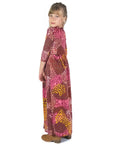 Girls Fall Print Three Quarter Sleeve Pleated Maxi Dress