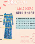 24seven Comfort Apparel Girls Blue Paisley Long Sleeve Pleated Maxi Dress