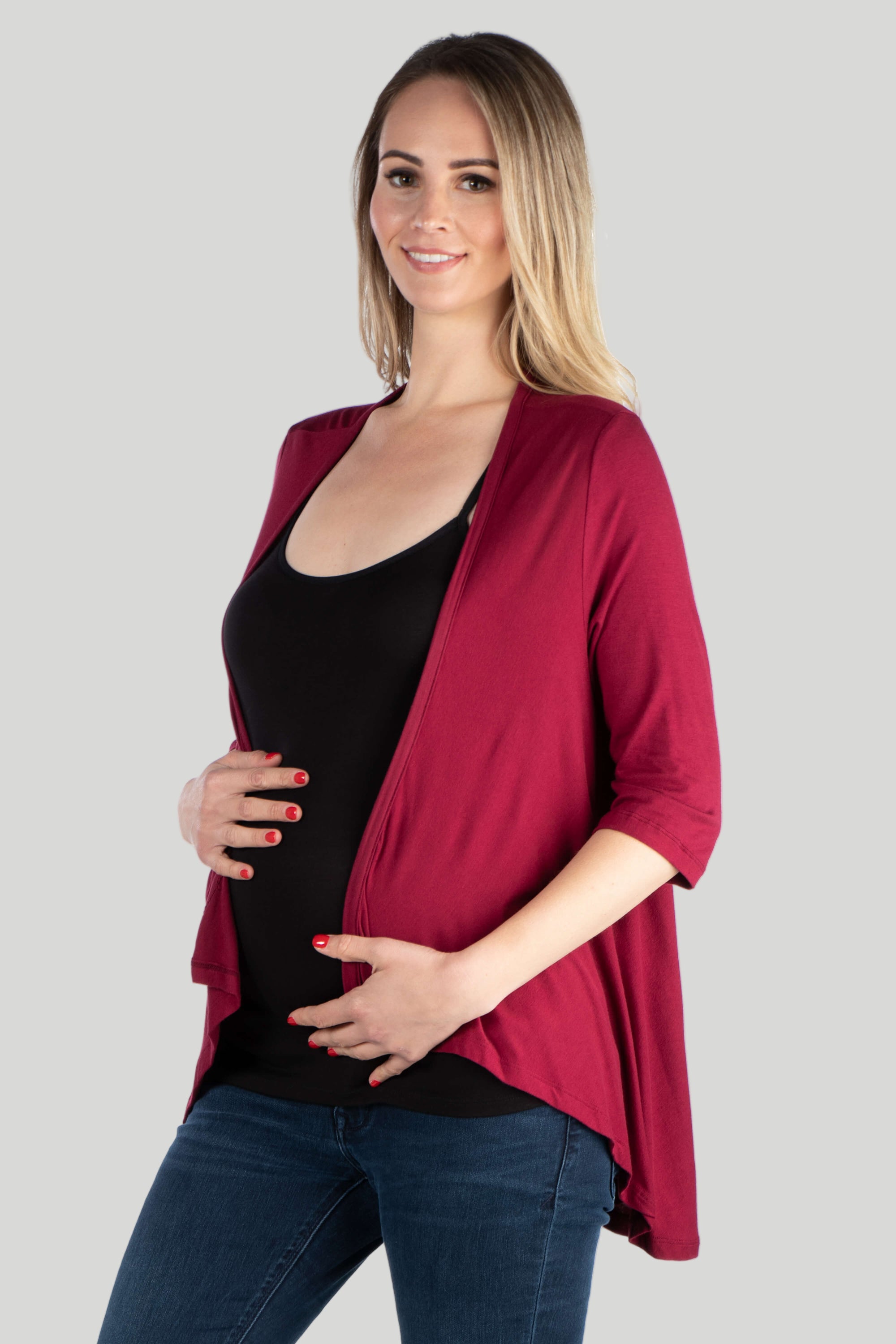Elbow Length Sleeve Maternity Open Cardigan
