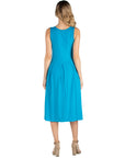 Fit and Flare Sleeveless Maternity Midi Dress with Pockets
