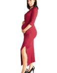 Floral V-Neck Side Slit Maternity Maxi Dress