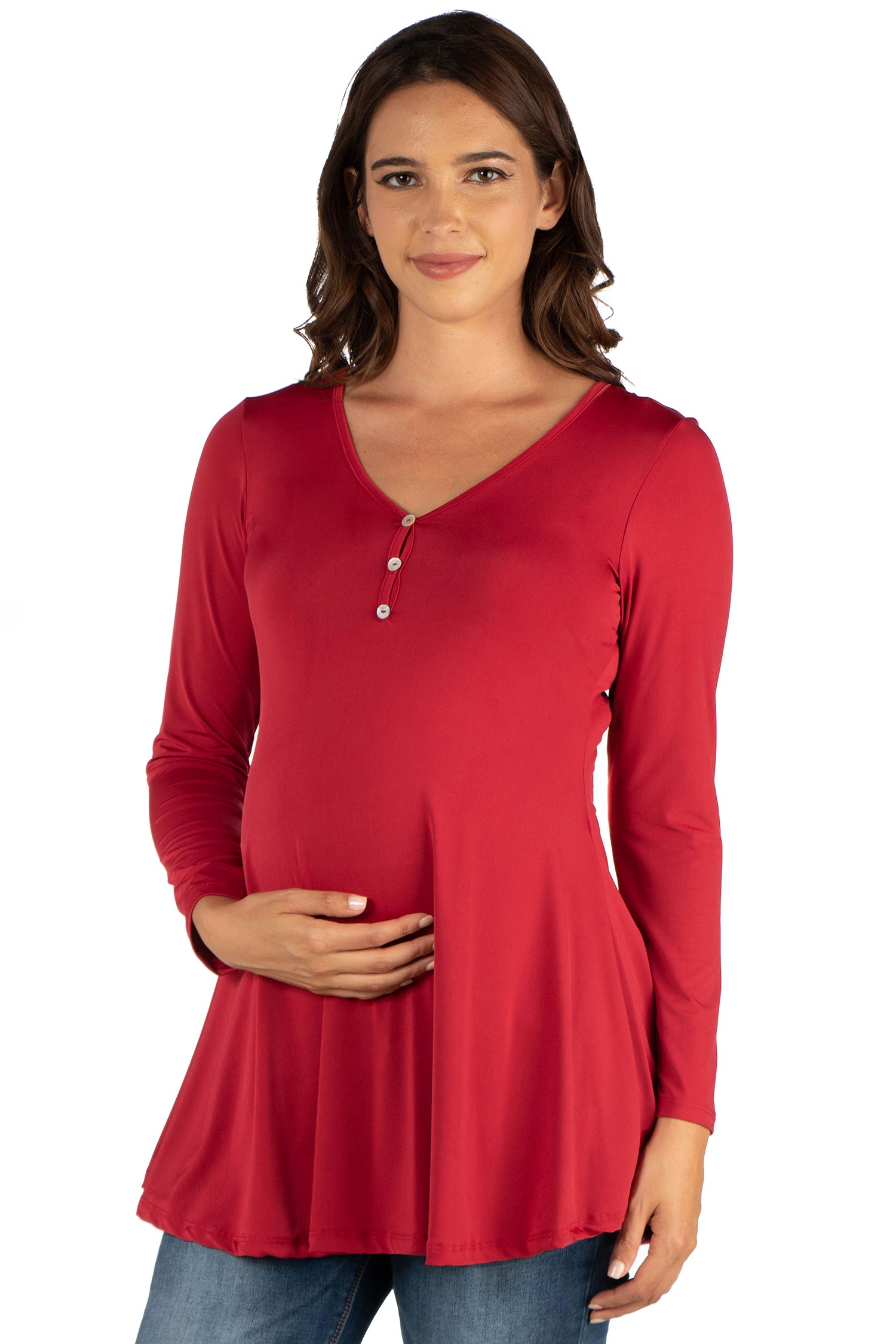 Flared Long Sleeve Henley Maternity Top
