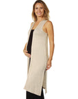 Sleeveless Long Maternity Cardigan with Side Slit